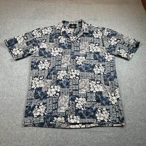 Royal Creations Hawaiian Aloha Shirt Mens‎ M Blue Floral Print Short Sleeve USA